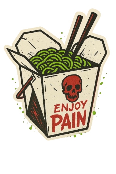 "ENJOY PAIN" CHINESE TAKEOUT CONTAINER STICKER