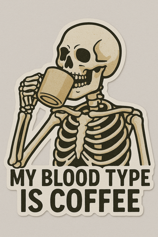 "MY BLOOD TYPE IS COFFEE" SKELETON STICKER